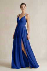 A-Line Spaghetti Strap Chiffon Bridesmaid Dress in Royal Blue - KISS BRIDAL BRIDESMAID DRESSES