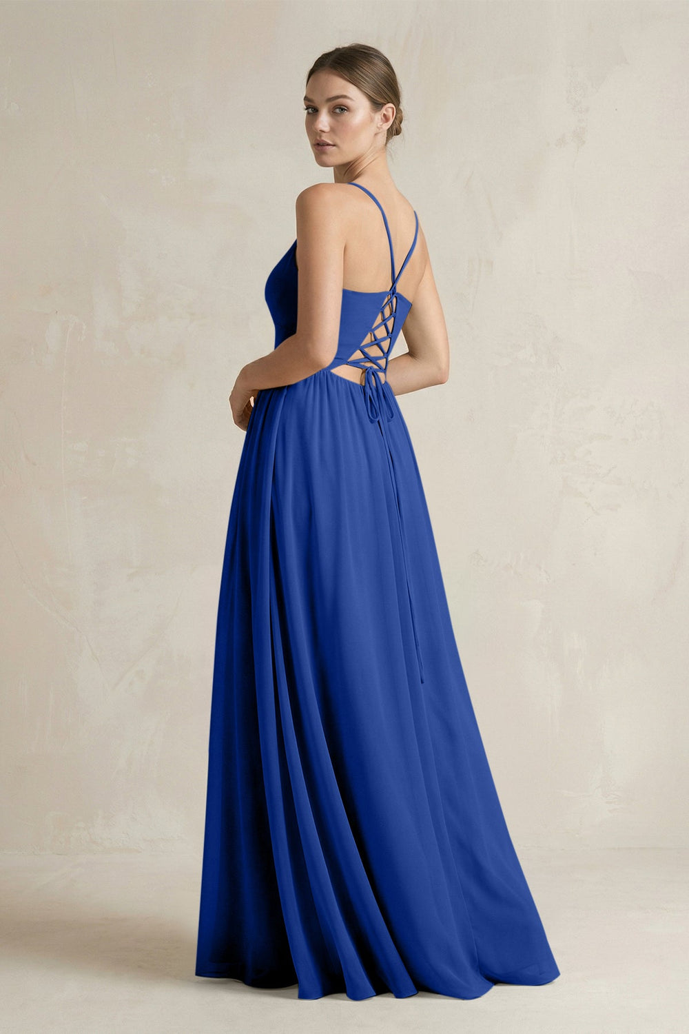 A-Line Spaghetti Strap Chiffon Bridesmaid Dress in Royal Blue - SHE IS ME BRIDESMAID DRESSES