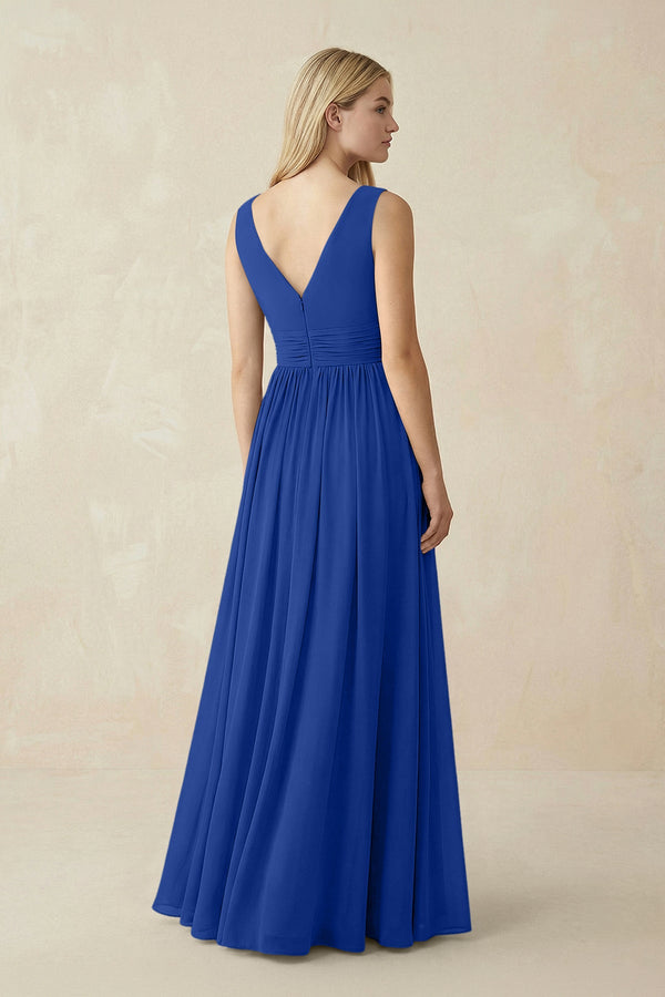 V-Neck Chiffon Pleated A-Line Bridesmaid Dress in Royal Blue - SHE IS ME BRIDESMAID DRESSES