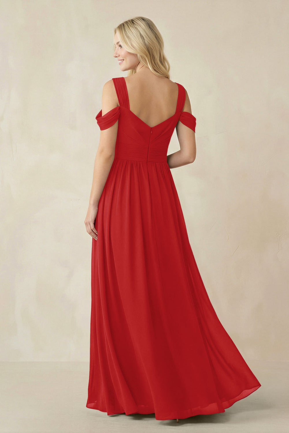 Chiffon A-Line Bridesmaid Dress with Slit  in Ruby Red - KISS BRIDAL BRIDESMAID DRESSES