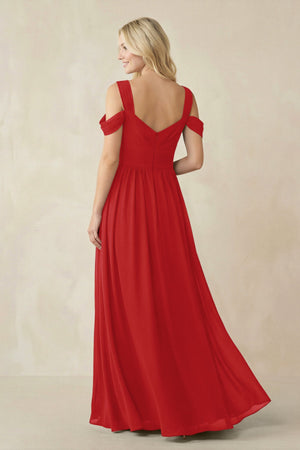 Chiffon A-Line Bridesmaid Dress with Slit  in Ruby Red - SHE IS ME BRIDESMAID DRESSES