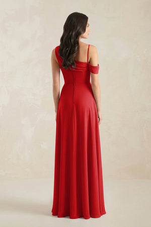 One-Shoulder Chiffon A-Line Bridesmaid Dress in Ruby Red - SHE IS ME BRIDESMAID DRESSES