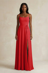 A-Line Spaghetti Straps Chiffon Bridesmaid Dress in Ruby Red - KISS BRIDAL BRIDESMAID DRESSES