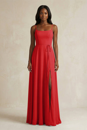 A-Line Spaghetti Straps Chiffon Bridesmaid Dress in Ruby Red - SHE IS ME BRIDESMAID DRESSES