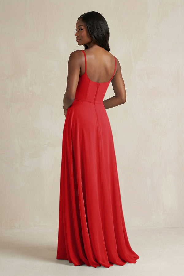 A-Line Spaghetti Straps Chiffon Bridesmaid Dress in Ruby Red - SHE IS ME BRIDESMAID DRESSES