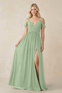 Chiffon A-Line Bridesmaid Dress with Slit  in Sage - SHE IS ME BRIDESMAID DRESSES