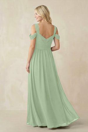 Chiffon A-Line Bridesmaid Dress with Slit  in Sage - SHE IS ME BRIDESMAID DRESSES