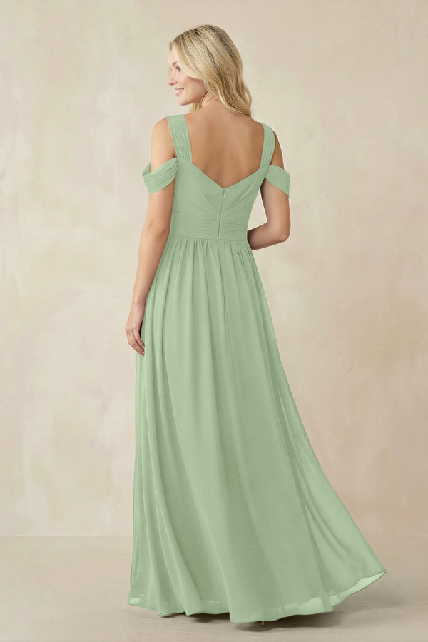 Chiffon A-Line Bridesmaid Dress with Slit  in Sage - SHE IS ME BRIDESMAID DRESSES