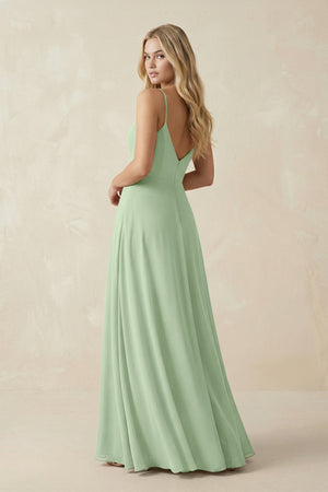 Cami Strap A-Line Chiffon Bridesmaid Dress with Slit in Sage - SHE IS ME BRIDESMAID DRESSES