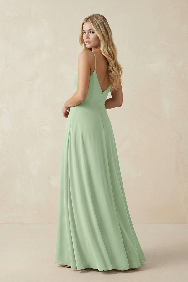 Cami Strap A-Line Chiffon Bridesmaid Dress with Slit in Sage - SHE IS ME BRIDESMAID DRESSES