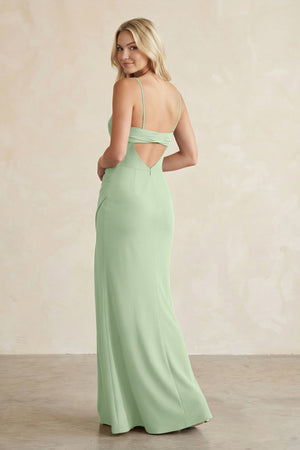 Cami Strap Chiffon Sheath Bridesmaid Dress with Slit in Sage - SHE IS ME BRIDESMAID DRESSES