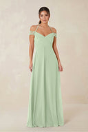 A-Line Off-the-Shoulder Chiffon Bridesmaid Dress in Sage - KISS BRIDAL BRIDESMAID DRESSES