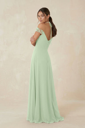 A-Line Off-the-Shoulder Chiffon Bridesmaid Dress in Sage - KISS BRIDAL BRIDESMAID DRESSES