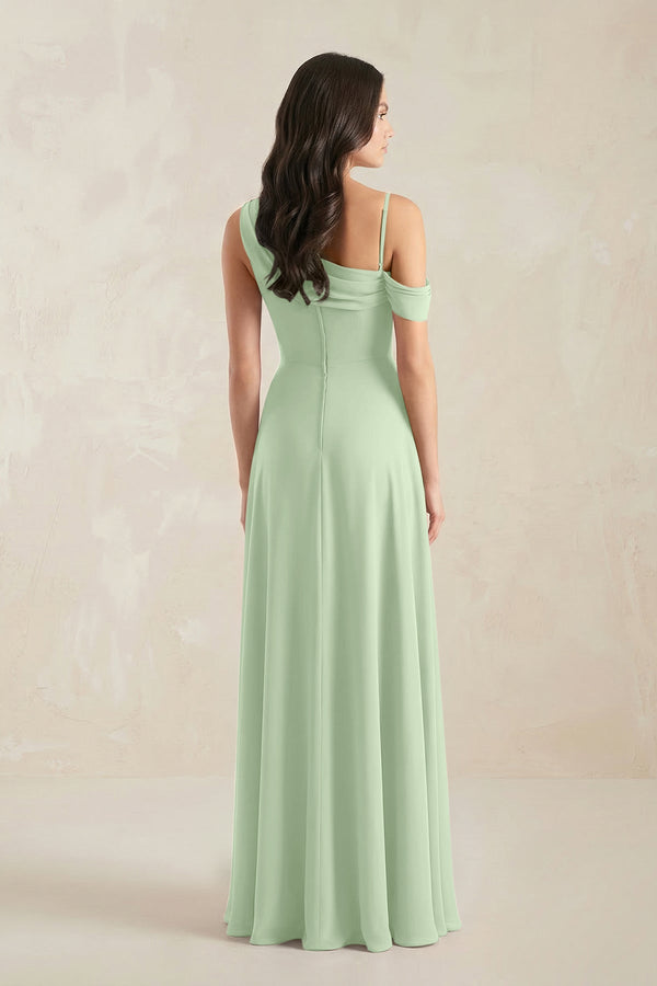 One-Shoulder Chiffon A-Line Bridesmaid Dress in Sage - SHE IS ME BRIDESMAID DRESSES