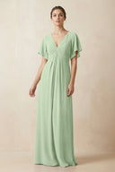 Short Sleeve V-Neck Chiffon A-Line Bridesmaid Dress in Sage - SHE IS ME BRIDESMAID DRESSES