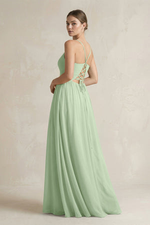 A-Line Spaghetti Strap Chiffon Bridesmaid Dress in Sage - SHE IS ME BRIDESMAID DRESSES