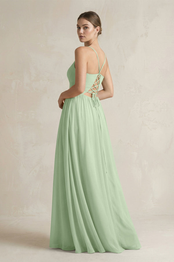 A-Line Spaghetti Strap Chiffon Bridesmaid Dress in Sage - SHE IS ME BRIDESMAID DRESSES