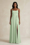 A-Line Spaghetti Straps Chiffon Bridesmaid Dress in Sage - SHE IS ME BRIDESMAID DRESSES