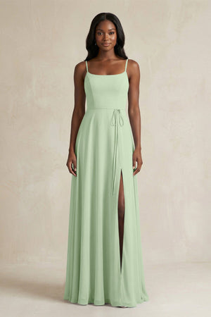 A-Line Spaghetti Straps Chiffon Bridesmaid Dress in Sage - SHE IS ME BRIDESMAID DRESSES