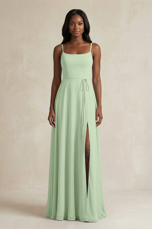 A-Line Spaghetti Straps Chiffon Bridesmaid Dress in Sage - SHE IS ME BRIDESMAID DRESSES