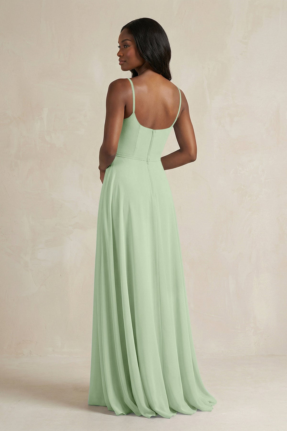 A-Line Spaghetti Straps Chiffon Bridesmaid Dress in Sage - KISS BRIDAL BRIDESMAID DRESSES