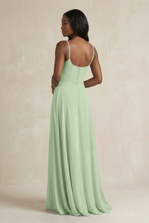 A-Line Spaghetti Straps Chiffon Bridesmaid Dress in Sage - SHE IS ME BRIDESMAID DRESSES