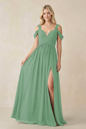 Chiffon A-Line Bridesmaid Dress with Slit  in Sea Glass - SHE IS ME BRIDESMAID DRESSES