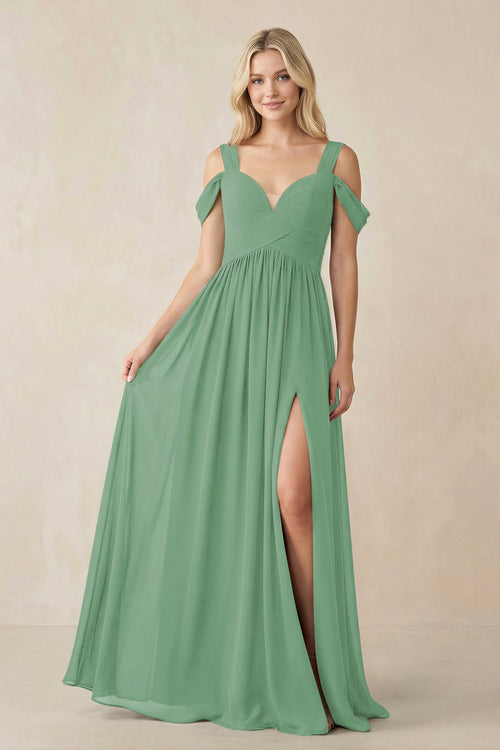 Chiffon A-Line Bridesmaid Dress with Slit  in Sea Glass - SHE IS ME BRIDESMAID DRESSES