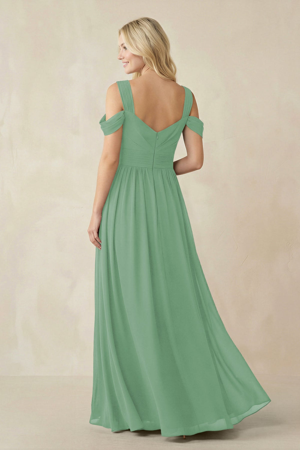 Chiffon A-Line Bridesmaid Dress with Slit  in Sea Glass - KISS BRIDAL BRIDESMAID DRESSES