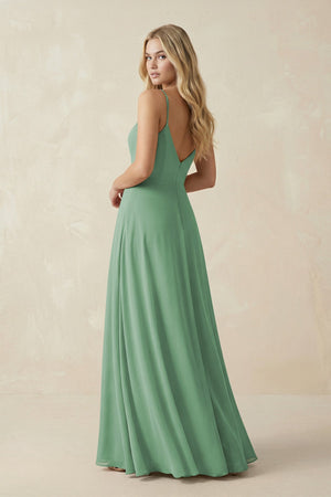 Cami Strap A-Line Chiffon Bridesmaid Dress with Slit in Sea Glass - SHE IS ME BRIDESMAID DRESSES