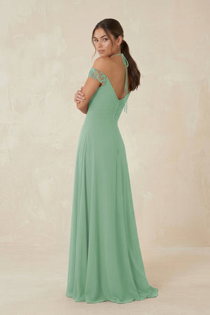 A-Line Off-the-Shoulder Chiffon Bridesmaid Dress in Sea Glass - SHE IS ME BRIDESMAID DRESSES