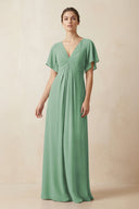 Short Sleeve V-Neck Chiffon A-Line Bridesmaid Dress in Sea Glass - SHE IS ME BRIDESMAID DRESSES
