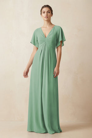 Short Sleeve V-Neck Chiffon A-Line Bridesmaid Dress in Sea Glass - SHE IS ME BRIDESMAID DRESSES