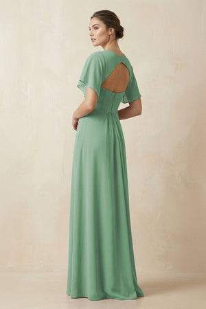 Short Sleeve V-Neck Chiffon A-Line Bridesmaid Dress in Sea Glass - SHE IS ME BRIDESMAID DRESSES