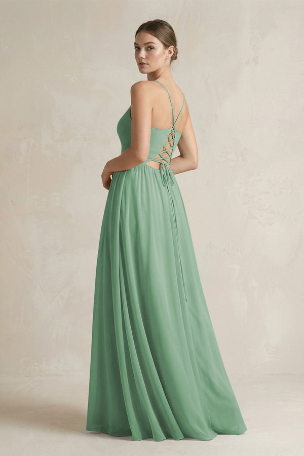 A-Line Spaghetti Strap Chiffon Bridesmaid Dress in Sea Glass - SHE IS ME BRIDESMAID DRESSES