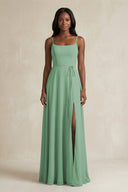 A-Line Spaghetti Straps Chiffon Bridesmaid Dress in Sea Glass - KISS BRIDAL BRIDESMAID DRESSES