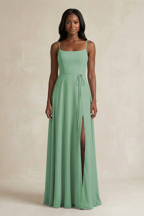 A-Line Spaghetti Straps Chiffon Bridesmaid Dress in Sea Glass - KISS BRIDAL BRIDESMAID DRESSES