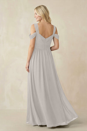 Chiffon A-Line Bridesmaid Dress with Slit  in Silver - SHE IS ME BRIDESMAID DRESSES