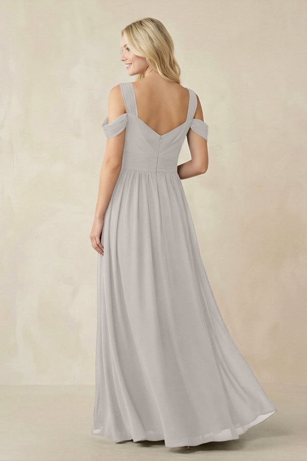 Chiffon A-Line Bridesmaid Dress with Slit  in Silver - SHE IS ME BRIDESMAID DRESSES