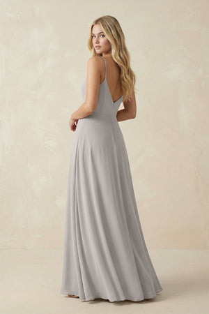 Cami Strap A-Line Chiffon Bridesmaid Dress with Slit in Silver - SHE IS ME BRIDESMAID DRESSES