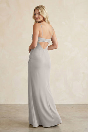 Cami Strap Chiffon Sheath Bridesmaid Dress with Slit in Silver - SHE IS ME BRIDESMAID DRESSES