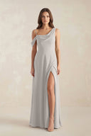 One-Shoulder Chiffon A-Line Bridesmaid Dress in Silver - SHE IS ME BRIDESMAID DRESSES