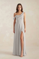 One-Shoulder Chiffon A-Line Bridesmaid Dress in Silver - KISS BRIDAL BRIDESMAID DRESSES
