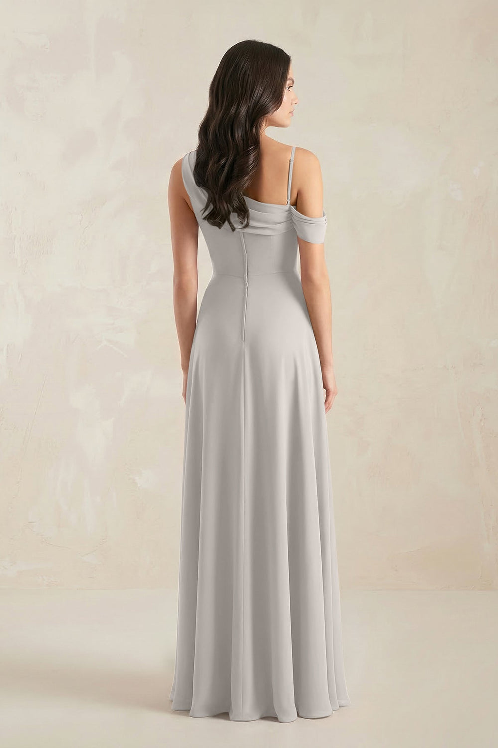 One-Shoulder Chiffon A-Line Bridesmaid Dress in Silver - KISS BRIDAL BRIDESMAID DRESSES