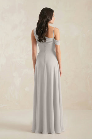 One-Shoulder Chiffon A-Line Bridesmaid Dress in Silver - SHE IS ME BRIDESMAID DRESSES