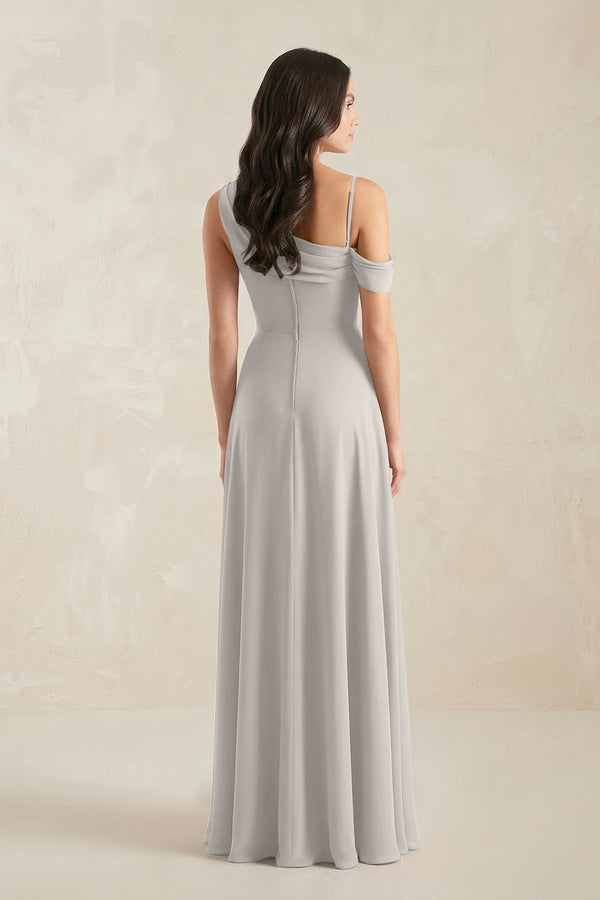 One-Shoulder Chiffon A-Line Bridesmaid Dress in Silver - SHE IS ME BRIDESMAID DRESSES