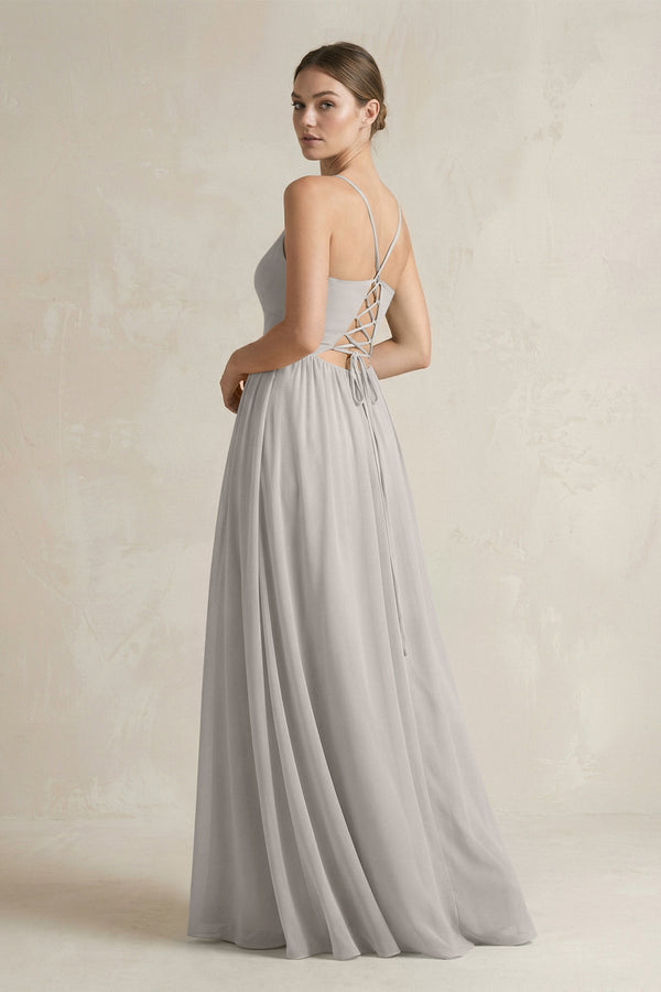 A-Line Spaghetti Strap Chiffon Bridesmaid Dress in Silver - SHE IS ME BRIDESMAID DRESSES