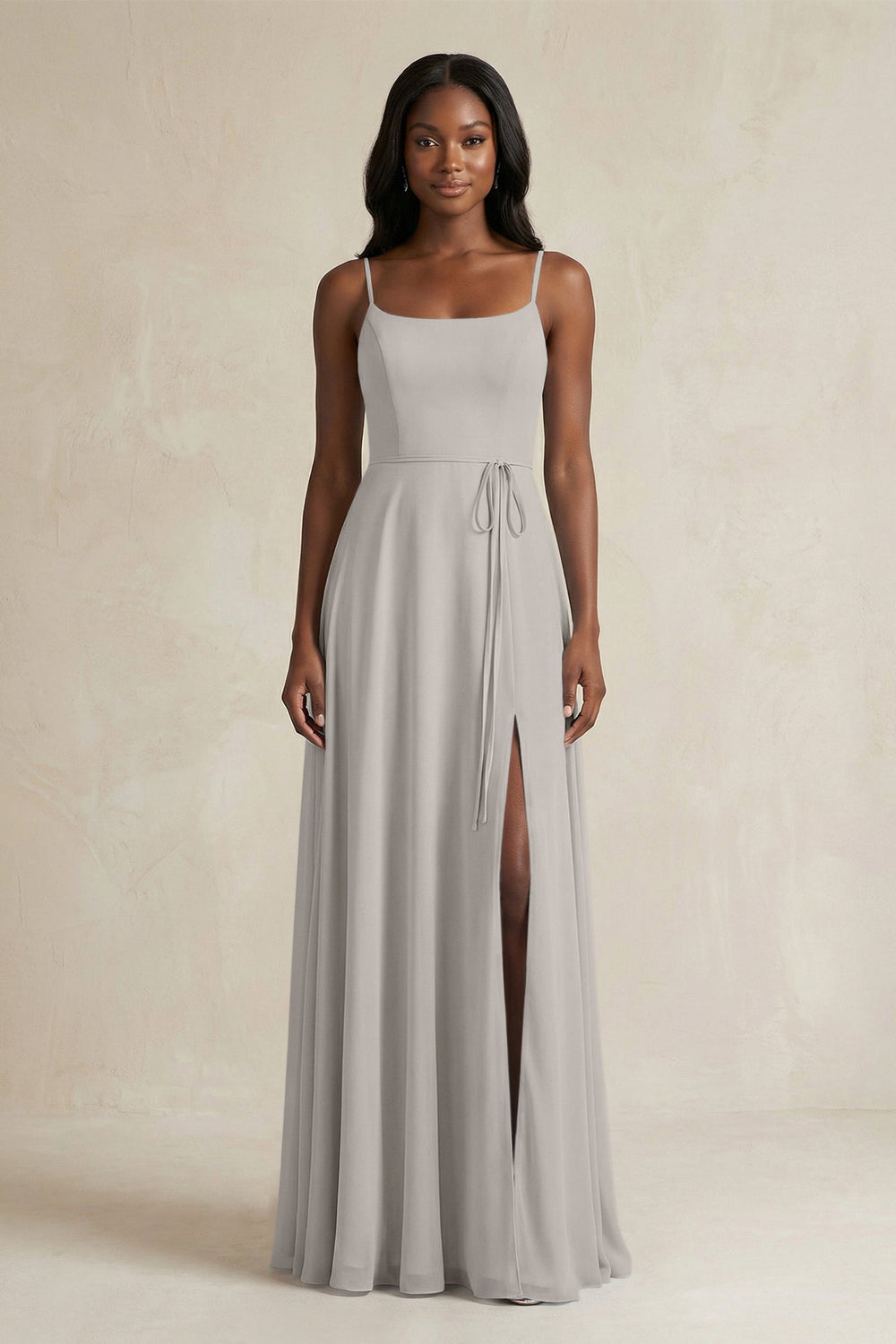 A-Line Spaghetti Straps Chiffon Bridesmaid Dress in Silver - KISS BRIDAL BRIDESMAID DRESSES