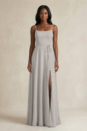 A-Line Spaghetti Straps Chiffon Bridesmaid Dress in Silver - SHE IS ME BRIDESMAID DRESSES