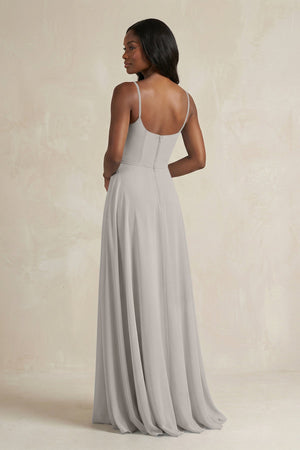 A-Line Spaghetti Straps Chiffon Bridesmaid Dress in Silver - SHE IS ME BRIDESMAID DRESSES